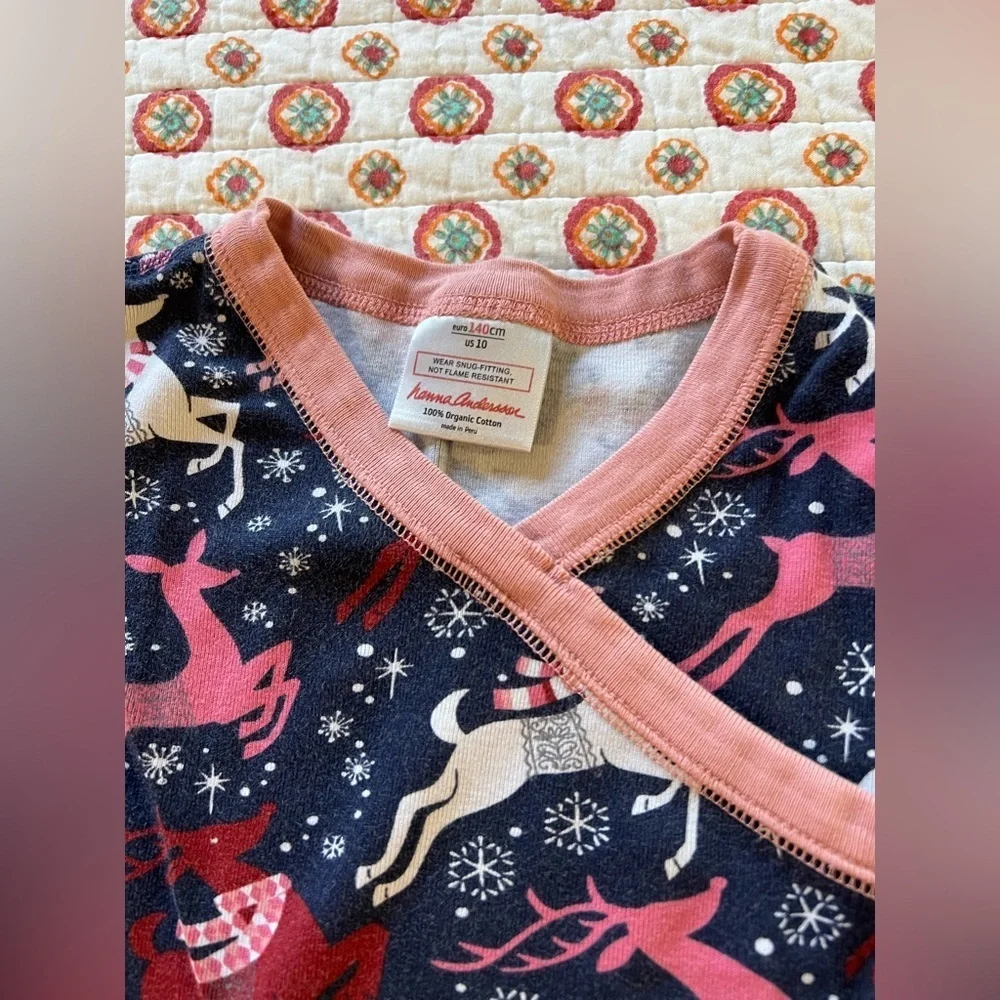 EUC Hanna Andersson Holiday Reindeer Christmas Long Sleeve Pajama Set size 10